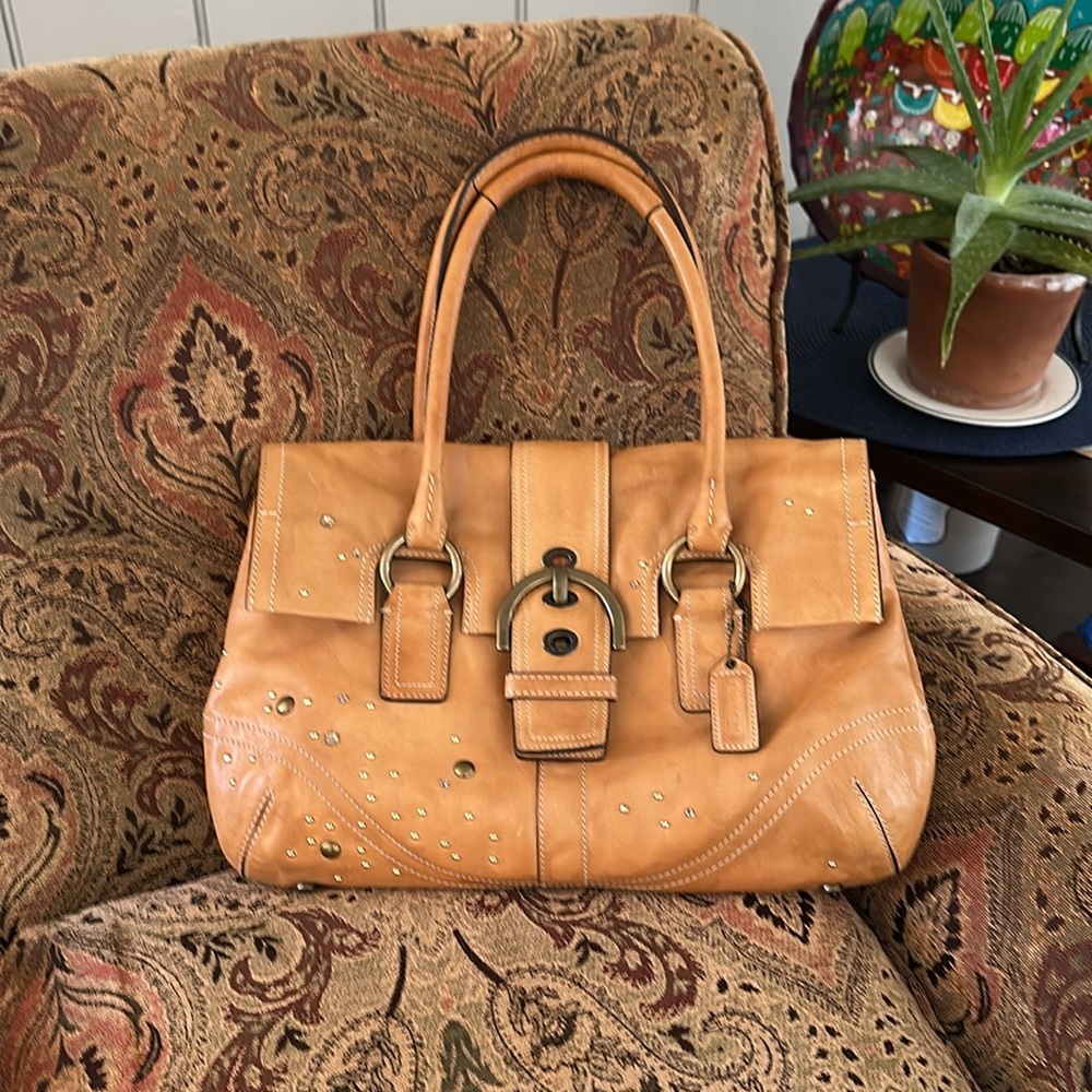 Vintage COACH Soho Swarovski Crystals Distressed Leather Satchel